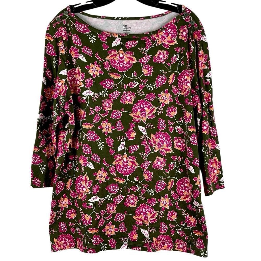 Kim Rogers Perfectly Soft 100% Cotton Floral Boat Neck Petite XL